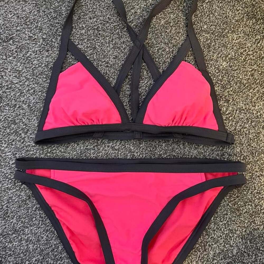 Xhilaration Pink Bikini Set Size M Black Strappy Trim